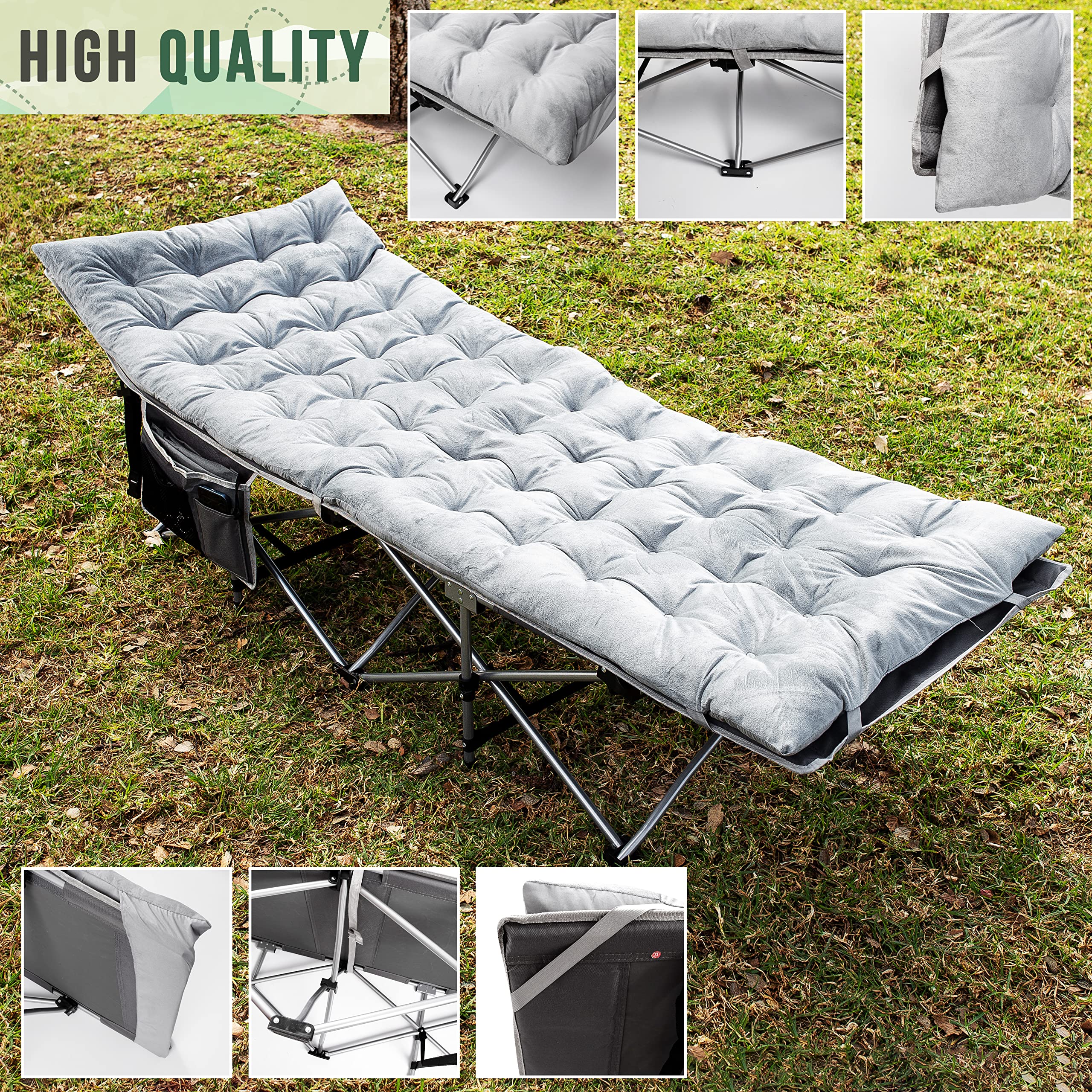 Zento Camping Cot folded for travel saves space and eases transport.