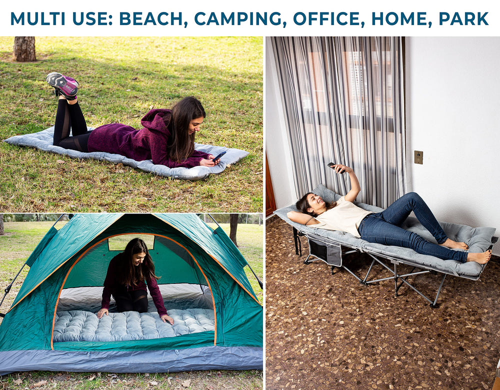 Zento Camping Cot Mattress adjustable buckles secure pad on cots for stability