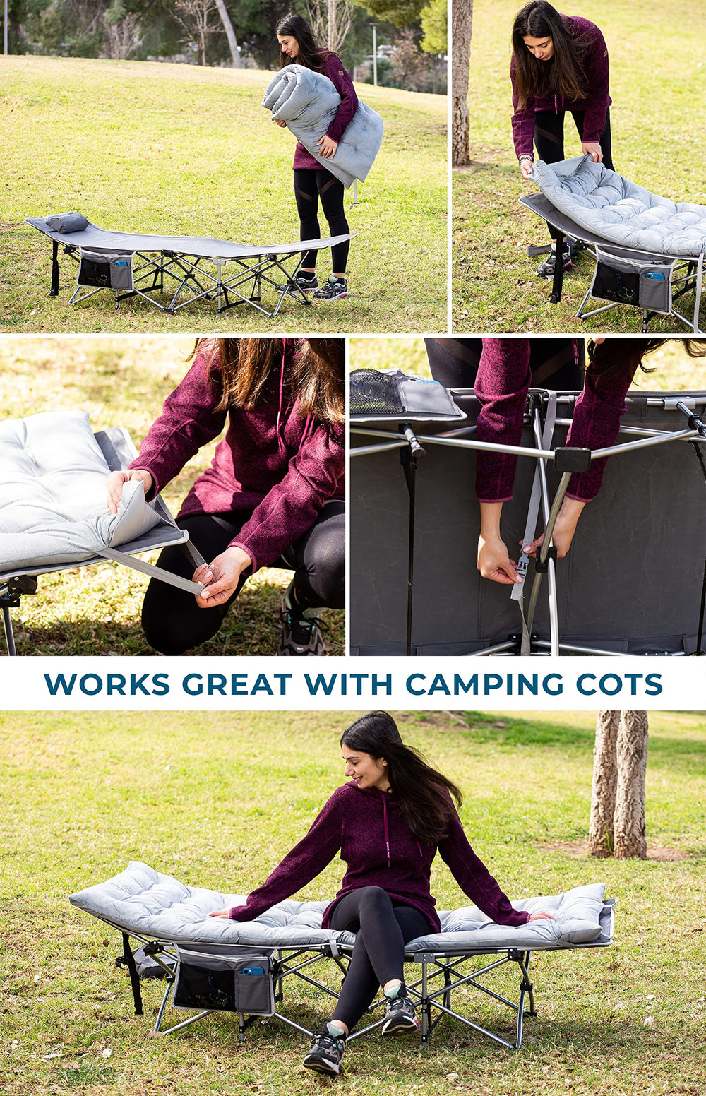 Zento Camping Cot Mattress outdoor setup shows stable sleeping surface on uneven ground