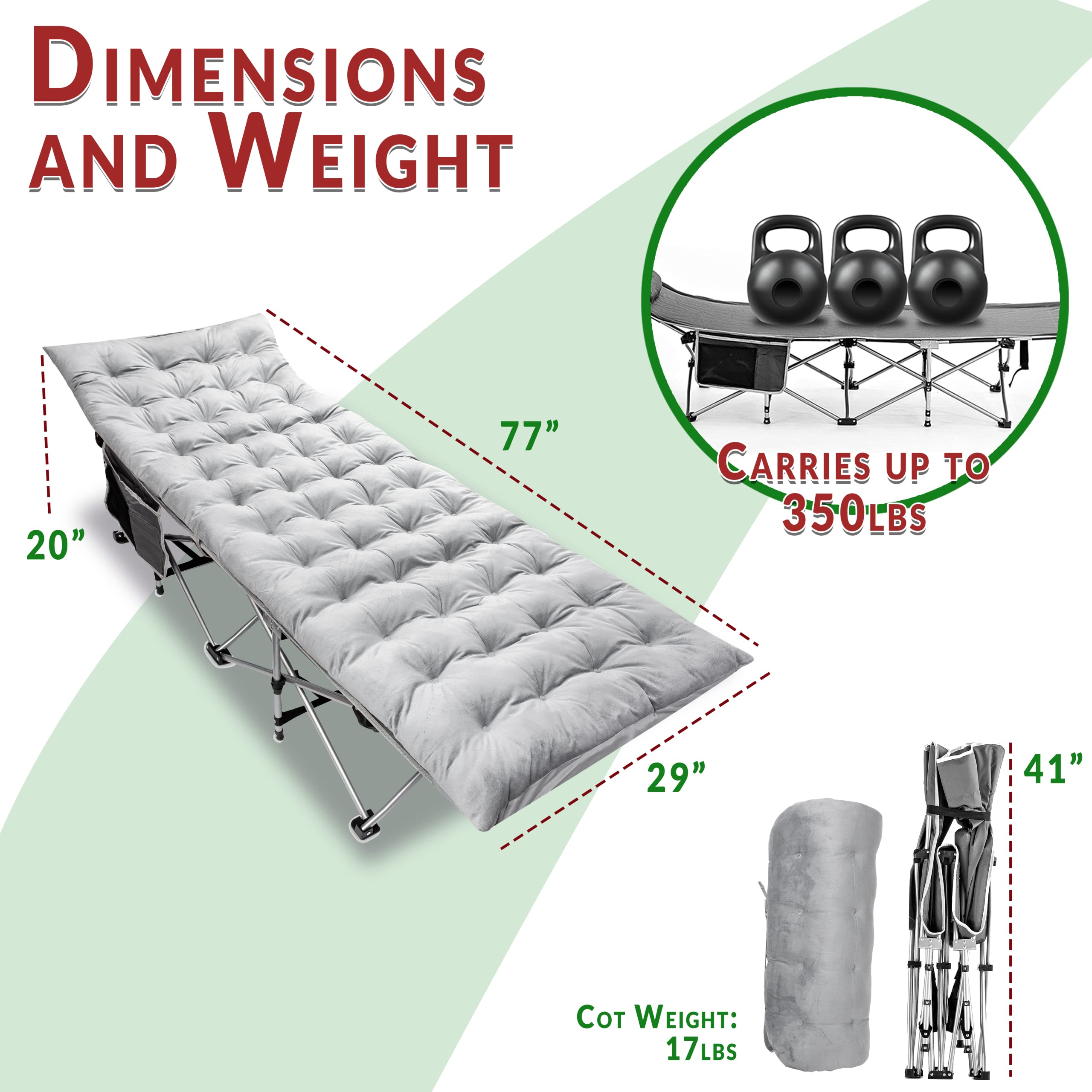 Zento Camping Cot with padded mattress offers comfortable nights outdoors.