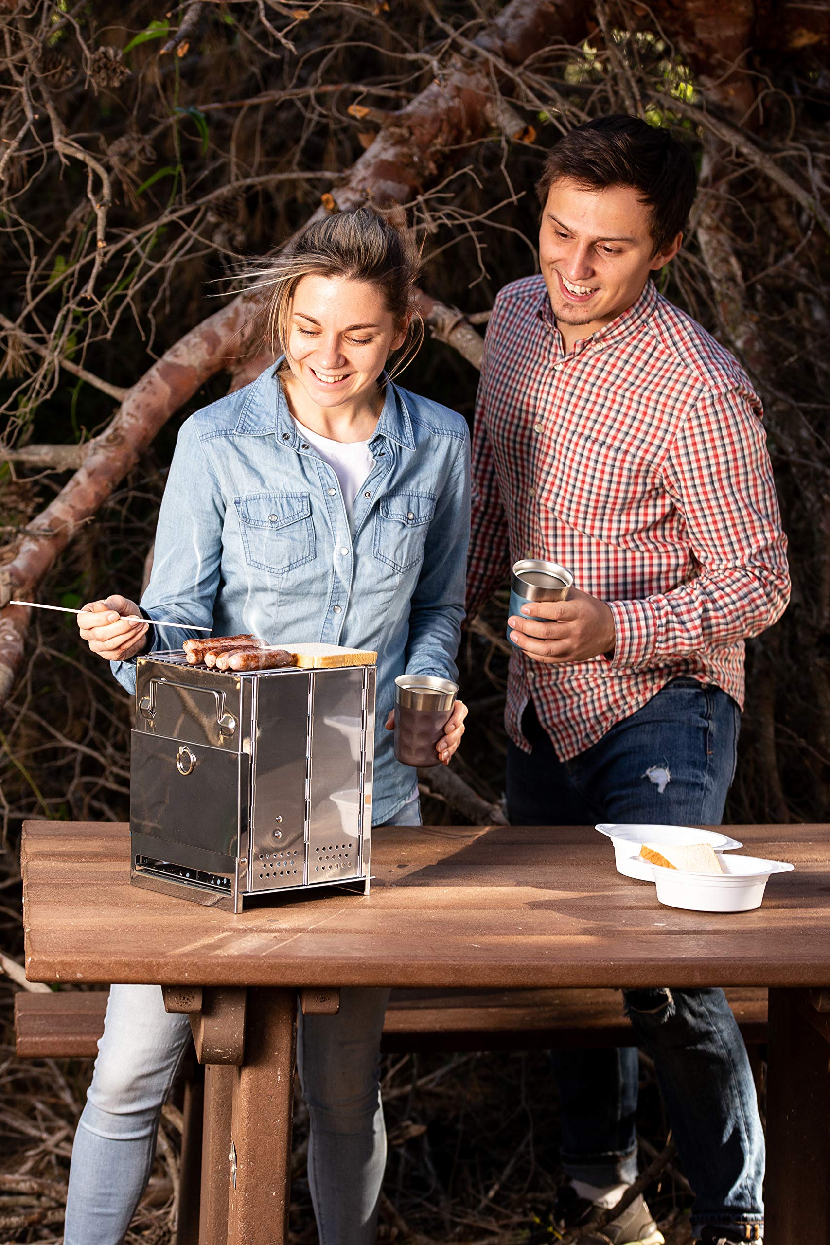 Zento Deals Camping Grill Large top-down highlights open burn area for versatile fuel use.