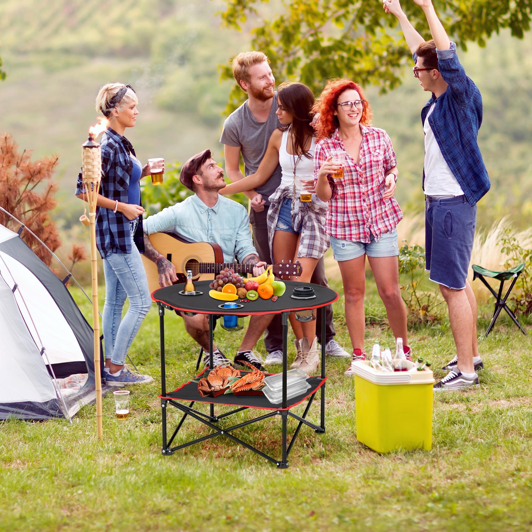 ZENY 55-pound capacity table solidly supporting camping meals