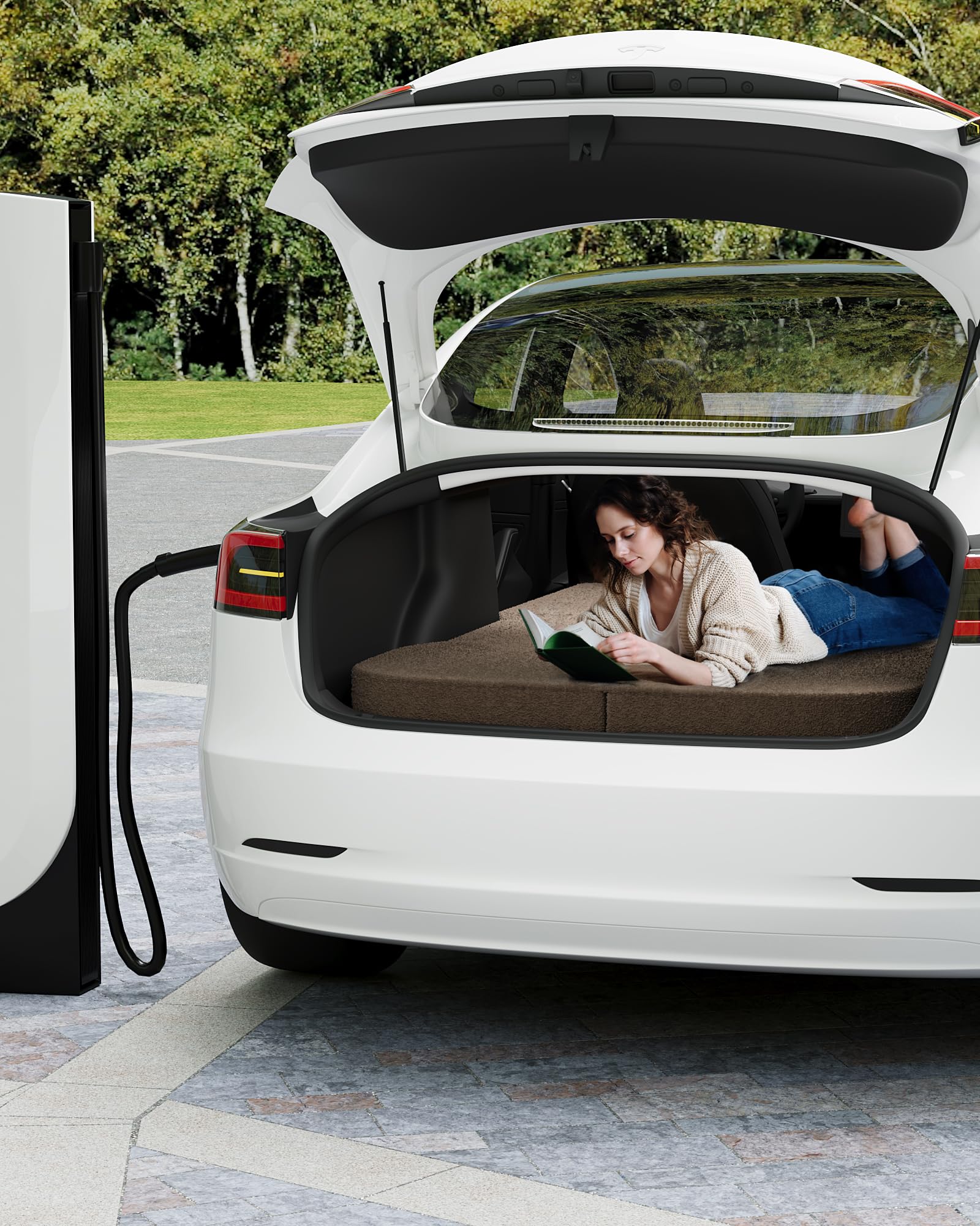 Zenzy backseat setup demonstrates generous space for car naps during travels.