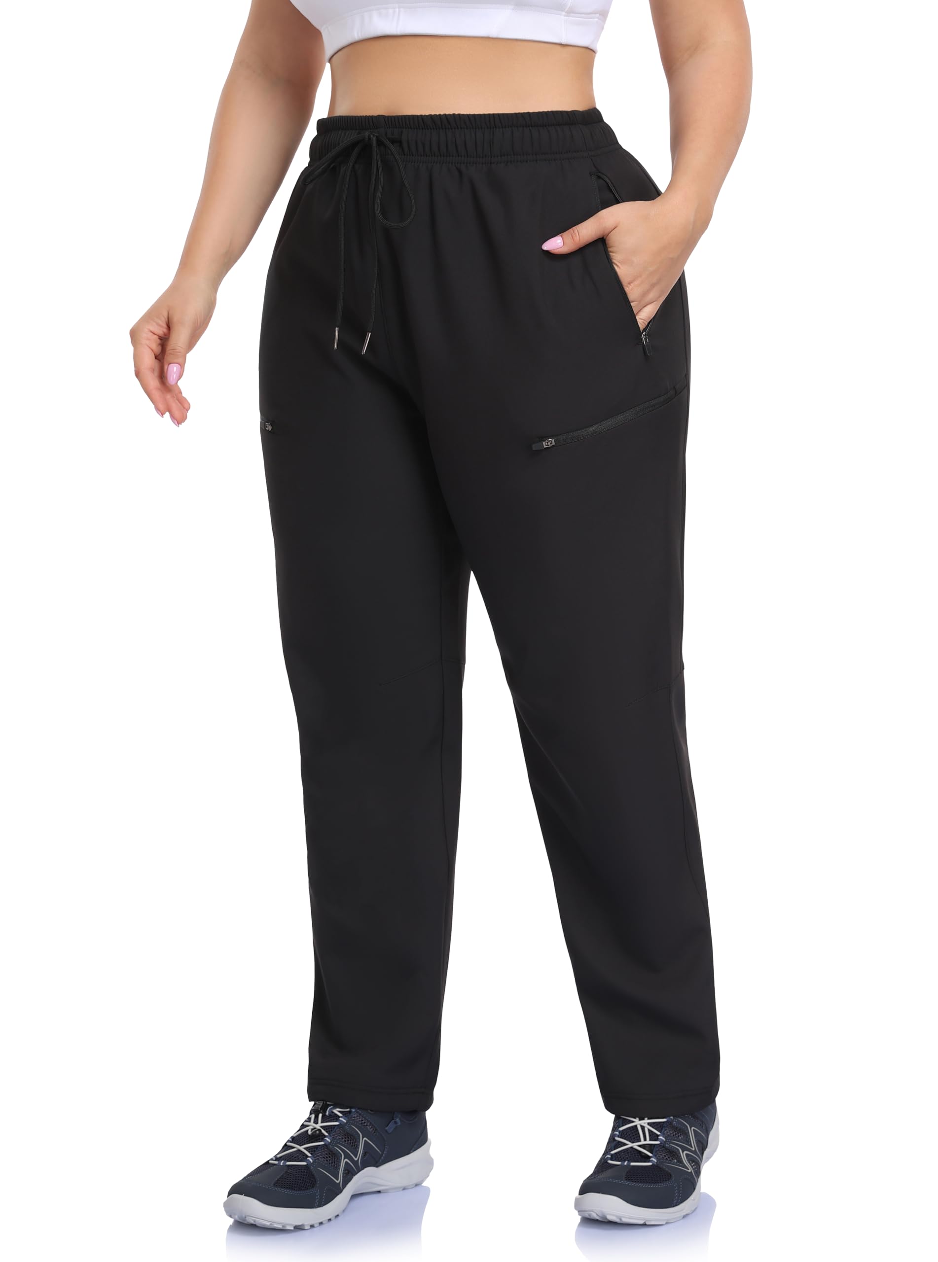 ZERDOCEAN black fleece-lined hiking pants shown full-length for cold-weather comfort.