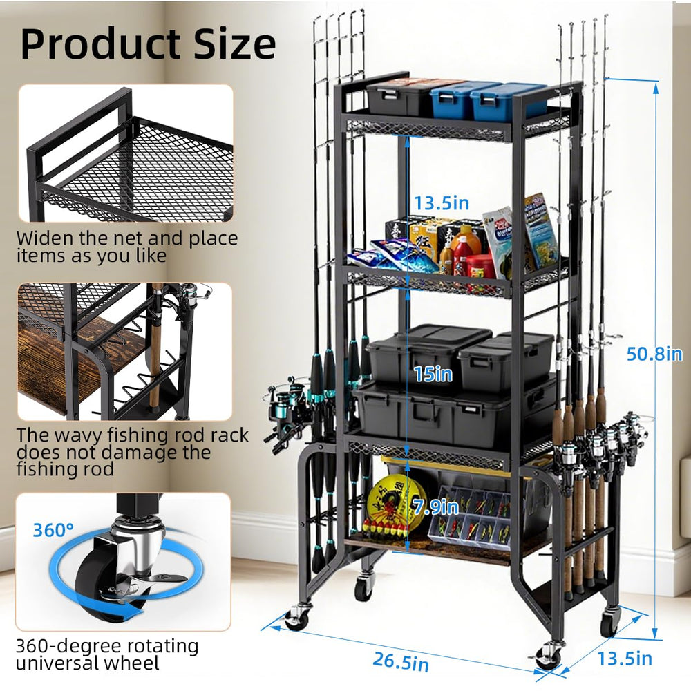 Durable steel frame close-up of the fishing rod storage stand