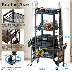 Durable steel frame close-up of the fishing rod storage stand
