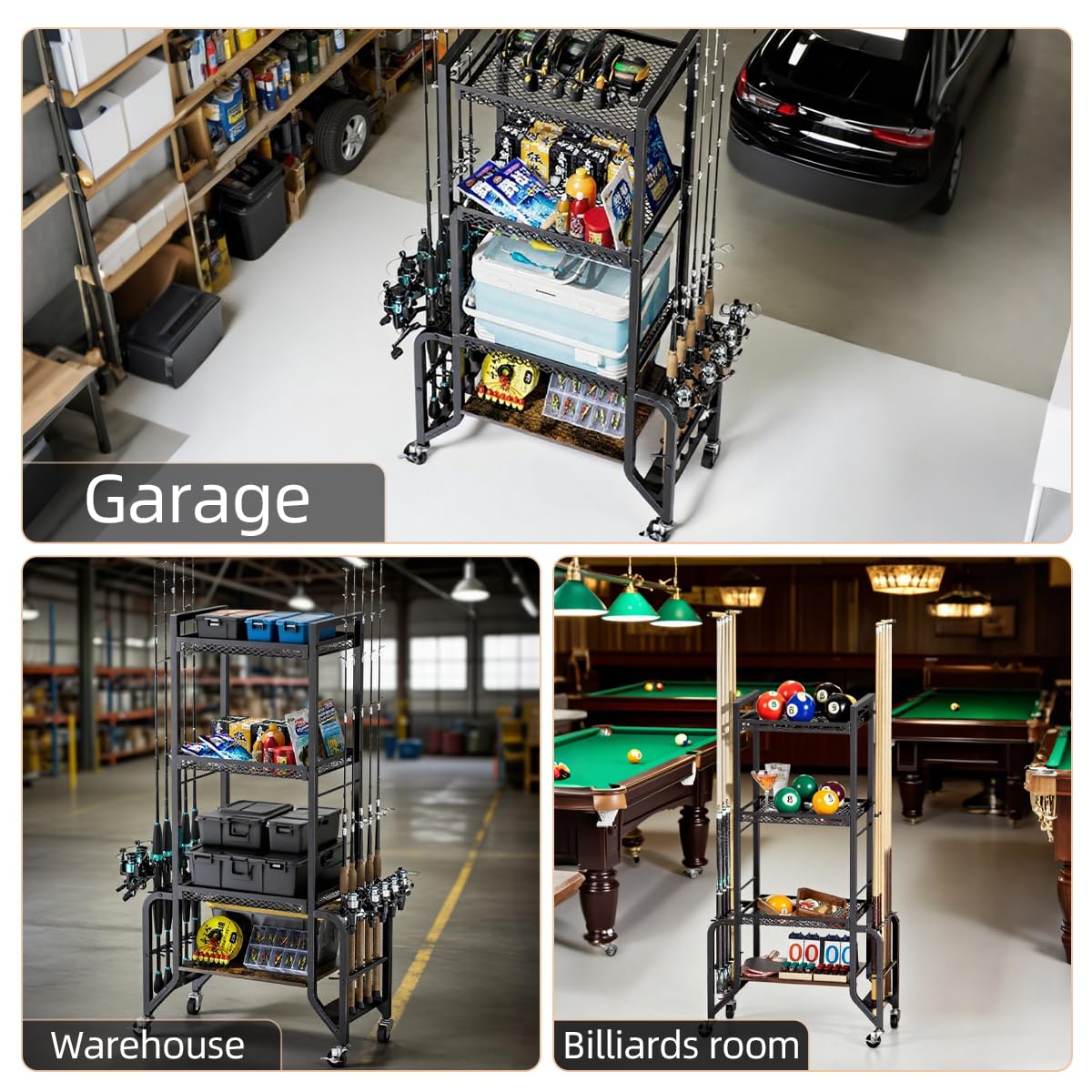 Gift-ready fishing gear organizer for garage or outdoor use