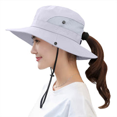 Side view showing ponytail opening