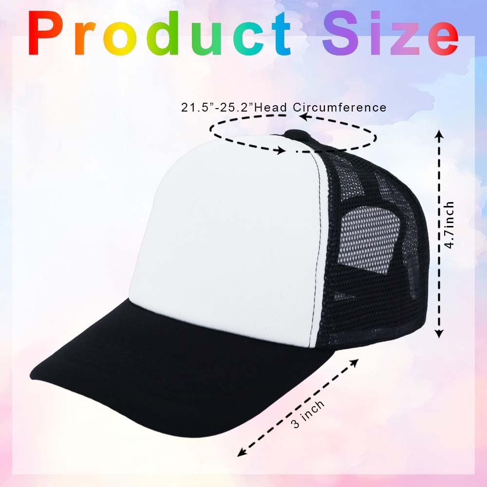 ZH 12 Pcs sublimation trucker hats adjustable-buckle show size range 56-62 cm for versatile fit.