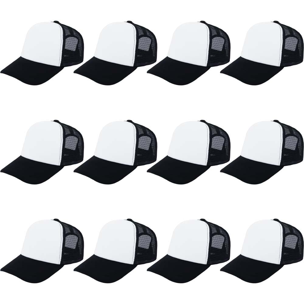 ZH 12 Pcs sublimation trucker hats blank-design demonstrate customizable blank canvas for logos and patterns.