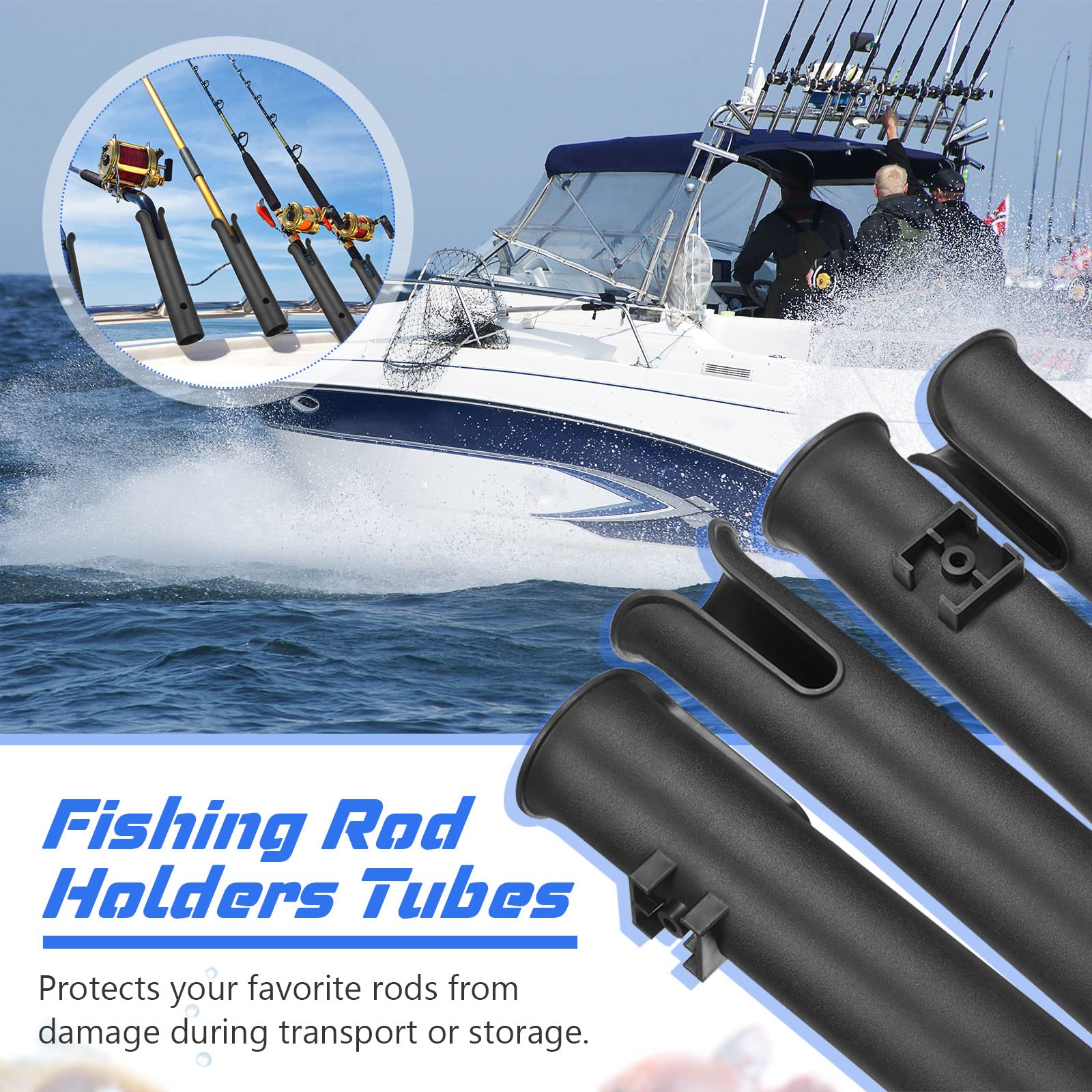 Six rod holders installed on wall or boat surface