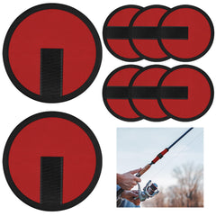 Eight red fishing covers (6 inches) displayed together