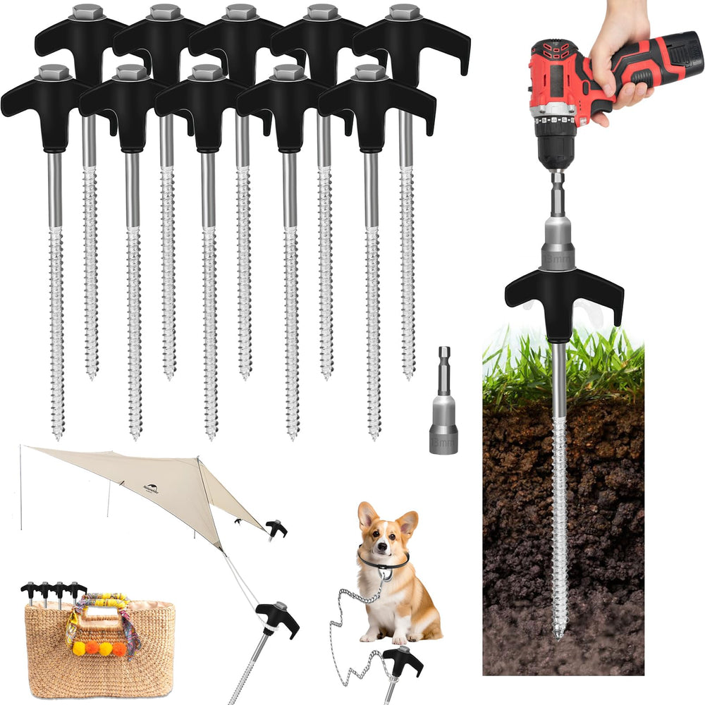 Zhenx 20-pack 8-inch screw-in tent stakes ready for windy camps with strong ground grip.