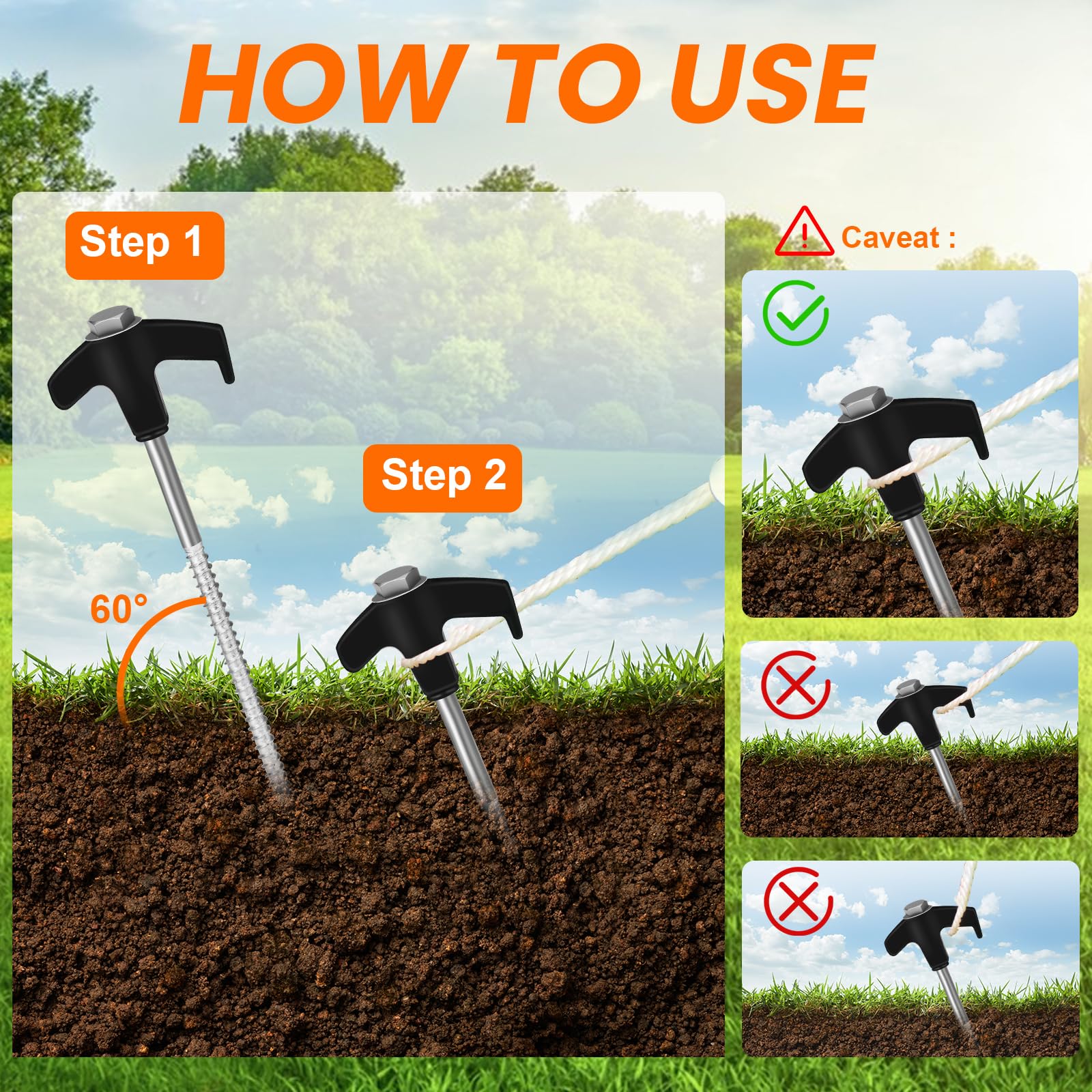 Zhenx spiral-design stakes provide stronger grip in hard soil during camping.