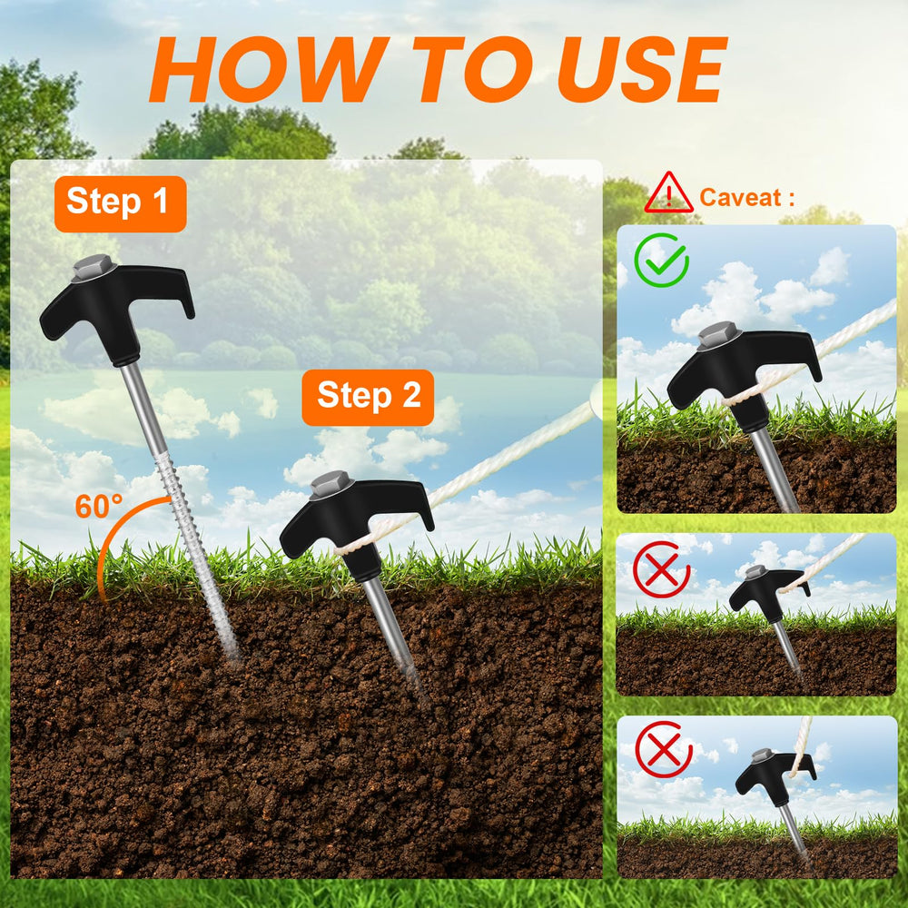 Zhenx spiral-design stakes provide stronger grip in hard soil during camping.