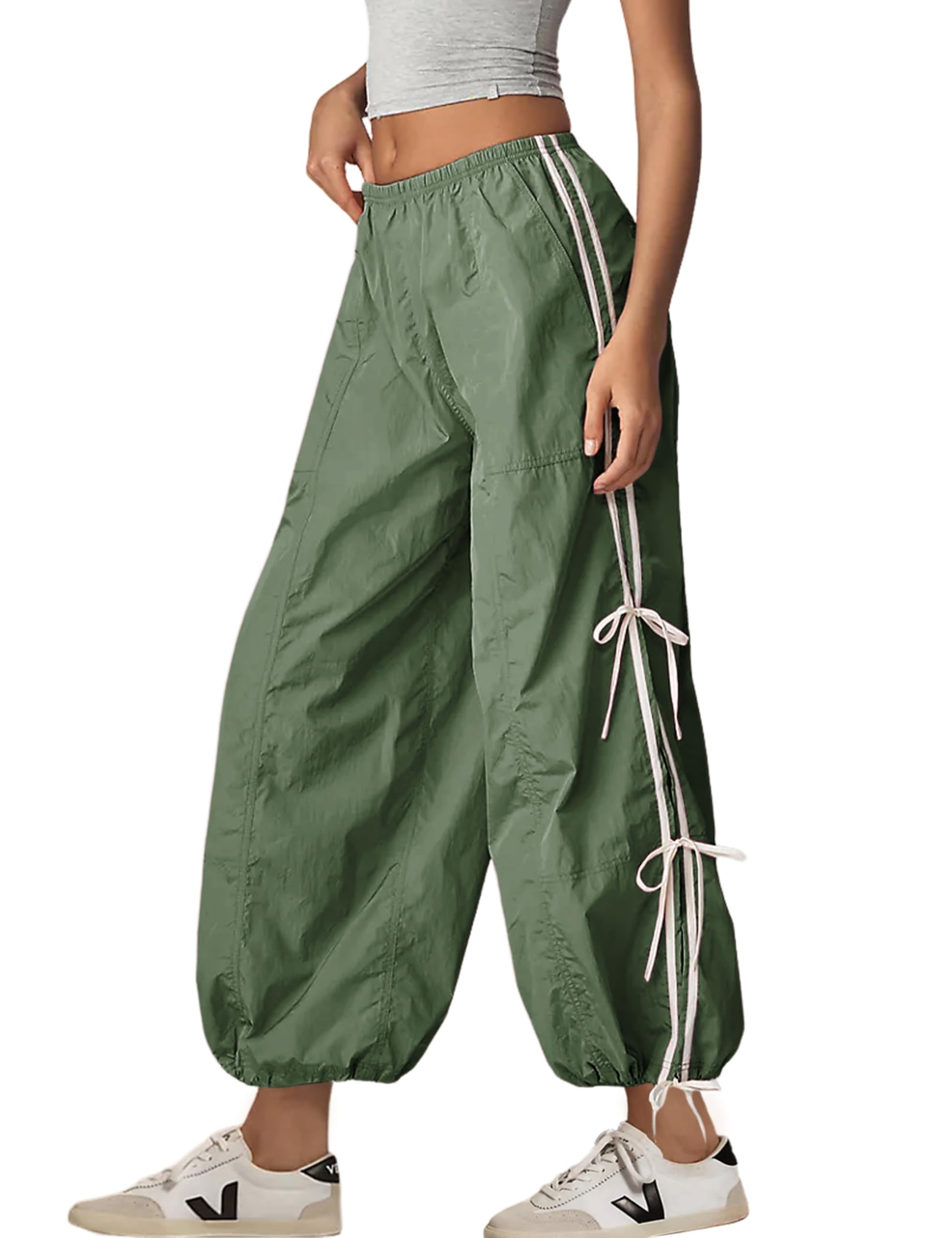 Zhiyouni parachute pants army green overview showing versatile all-day comfort