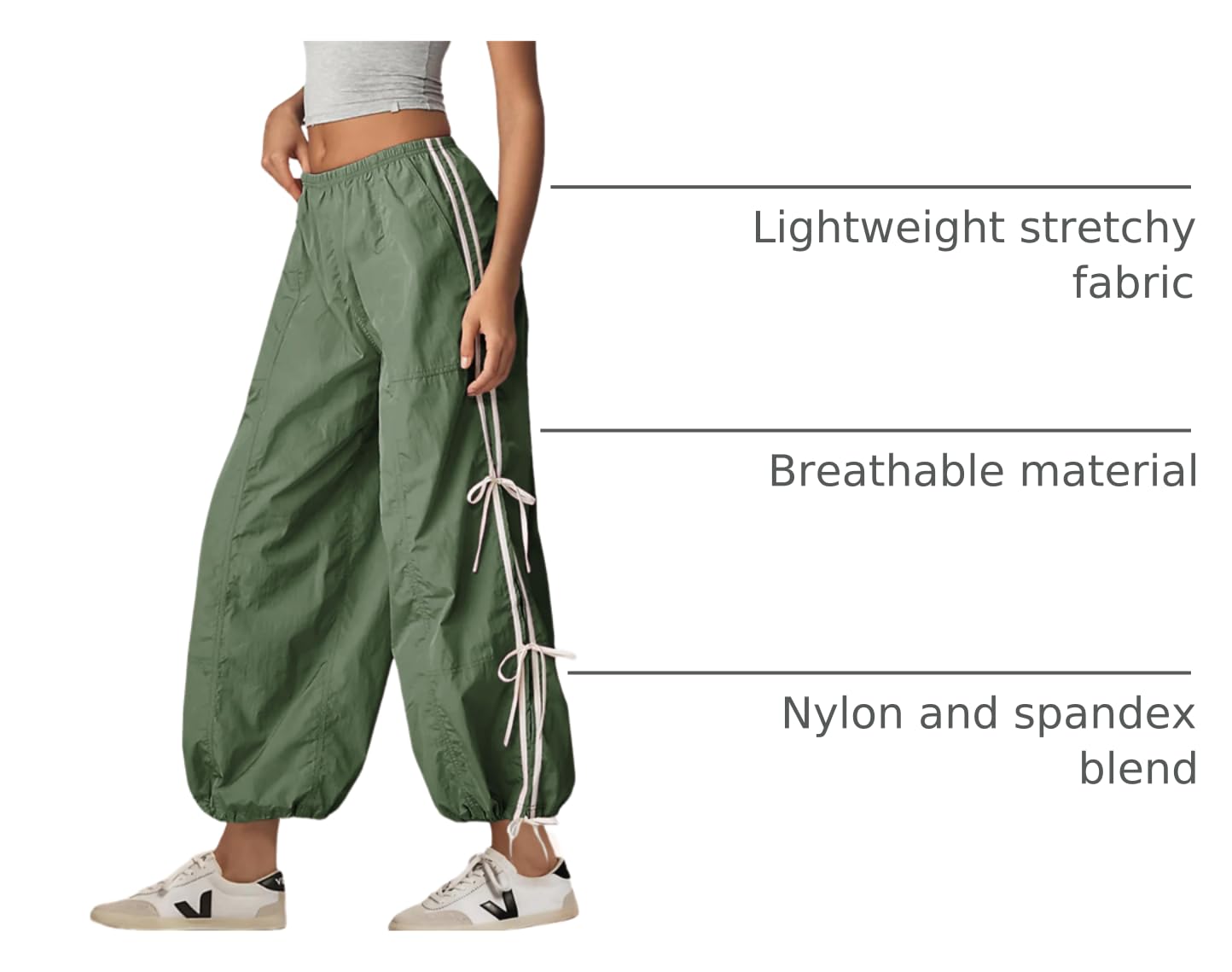 Zhiyouni parachute pants side stripe and tie knot accent for streetwear