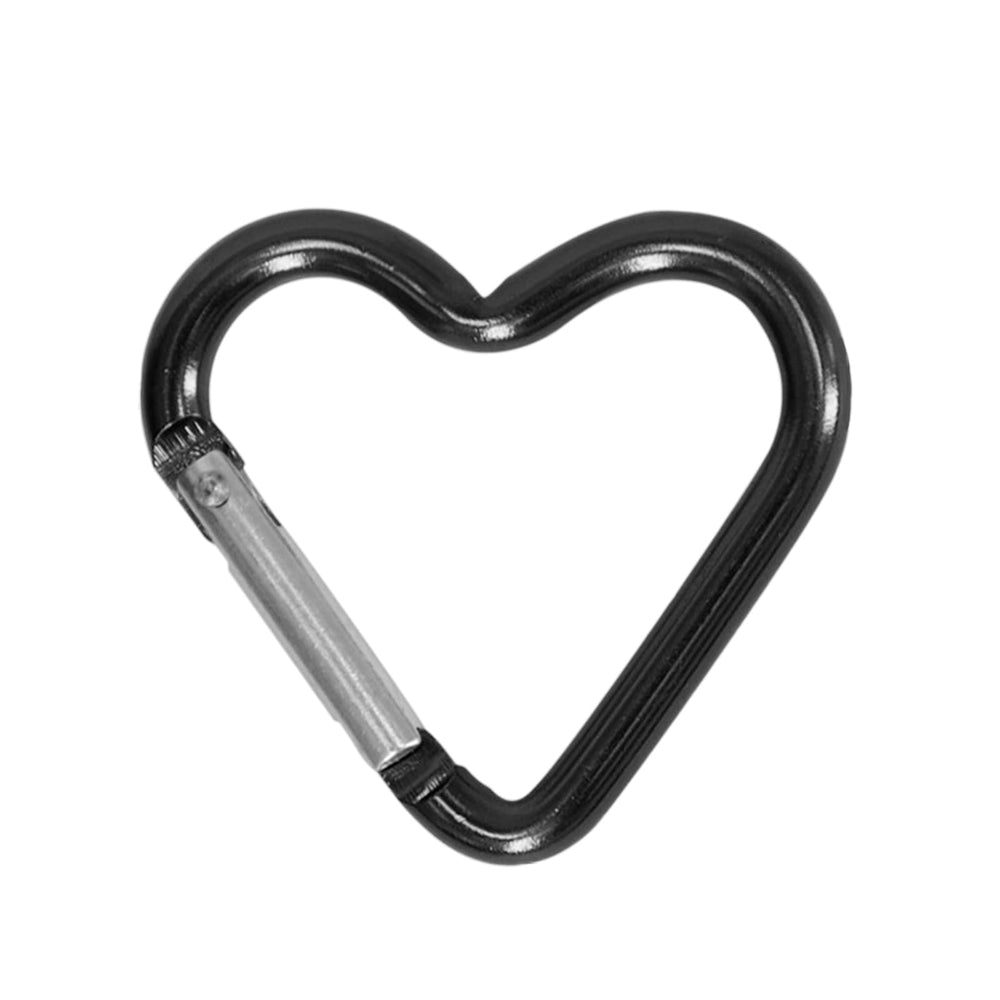 ZHIZHOUNEY heart-shaped carabiner clip in black secures keys and light gear on outdoor adventures.