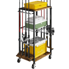 Vertical, space-saving design optimizes garage storage for fishing gear