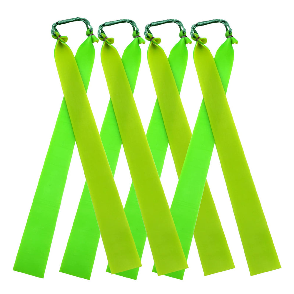 ZHUOCE ten-pack yellow-green flat slingshot bands stretched for long-range accuracy.