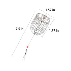 Close-up of ZHYOHEN stainless steel bait cage showing mesh and latch