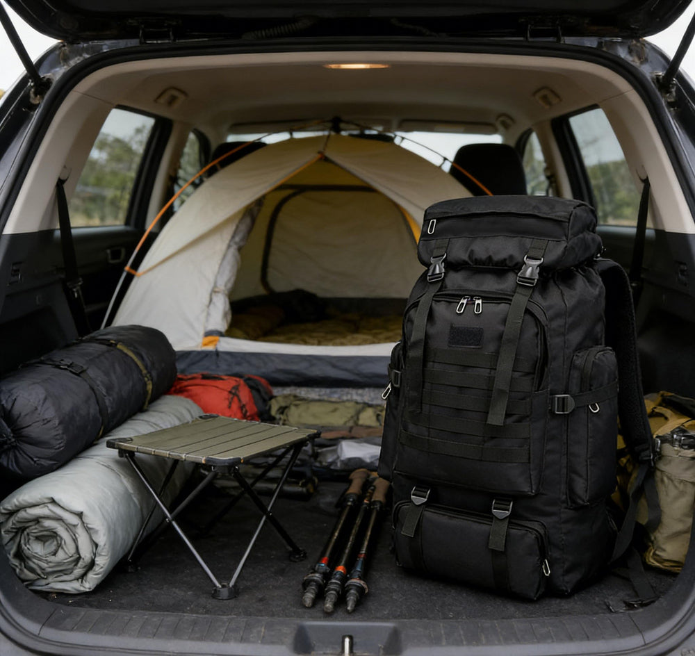 Ziliyy 70L backpack water-resistant fabric protects contents on damp trails.