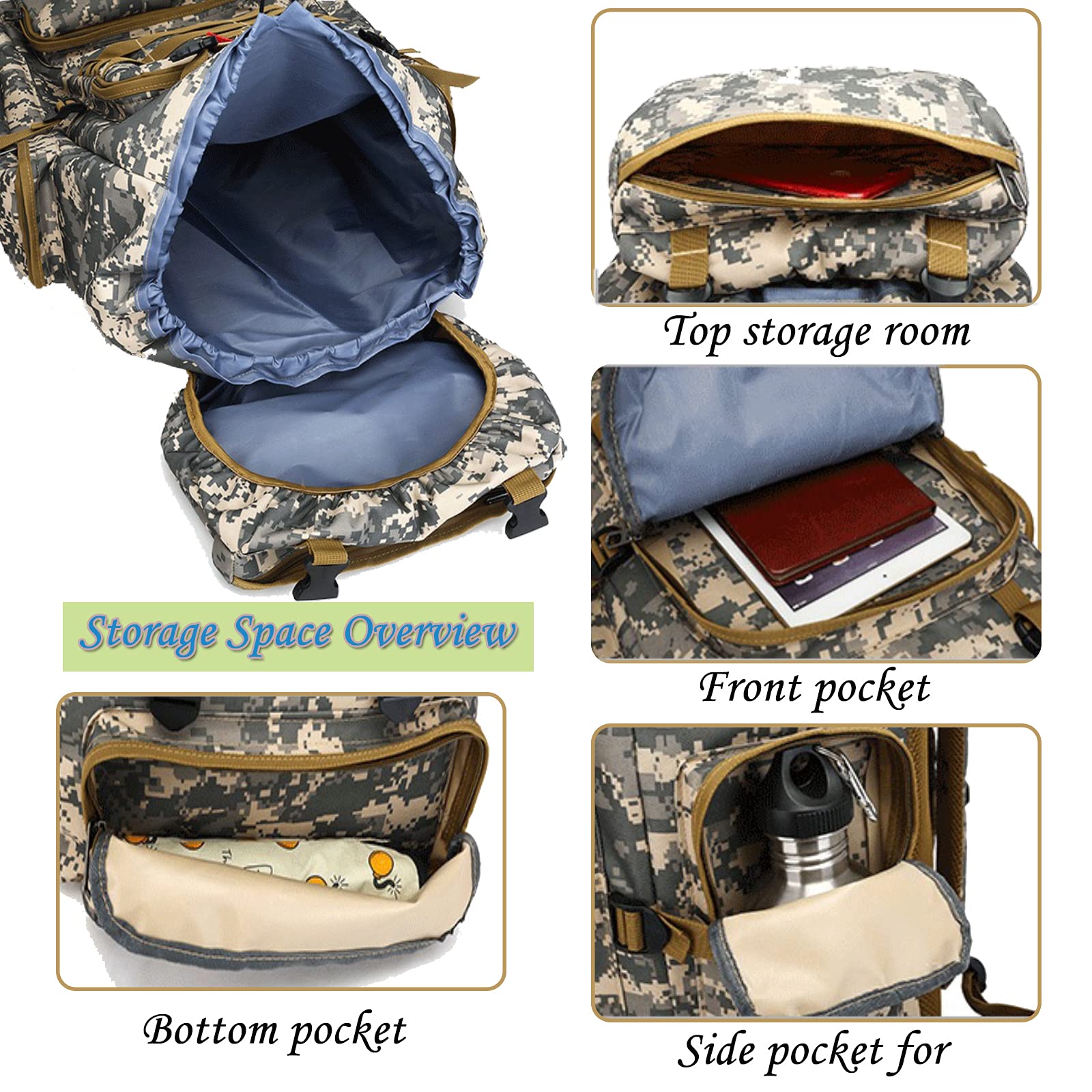 Ziliyy green camouflage backpack shoulder straps offer comfort on long treks.