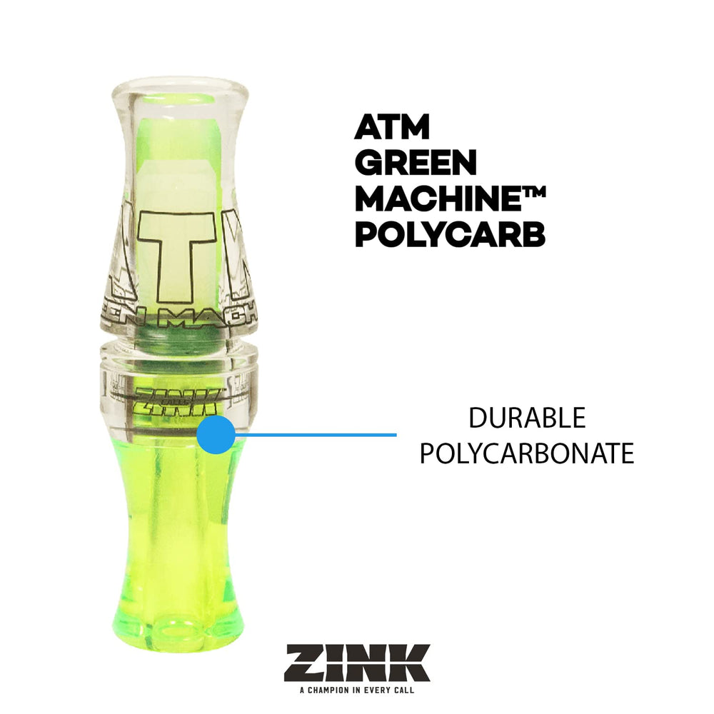 Zink ATM Green Machine polycarb duck call packaging showing easy-ready components for quick field use.