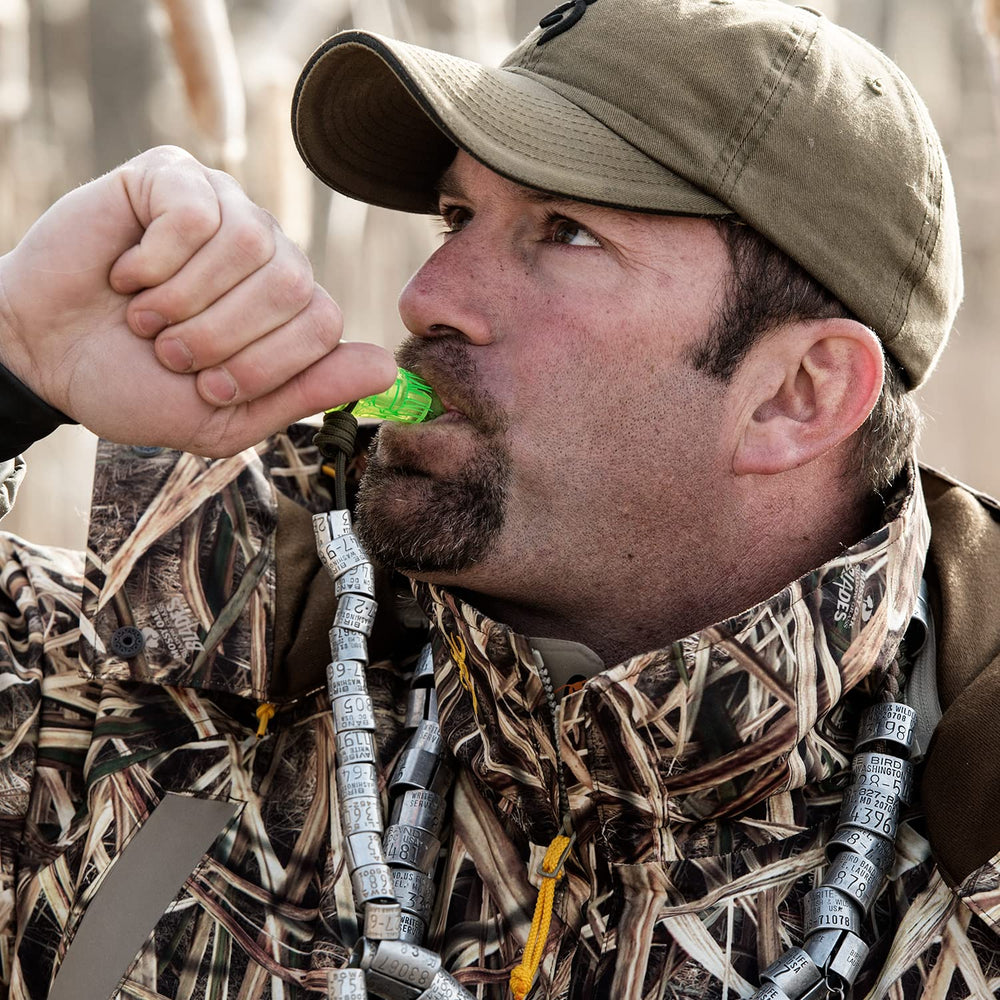 Zink ATM Green Machine duck call reed-assembly detail for easy maintenance and tuning.
