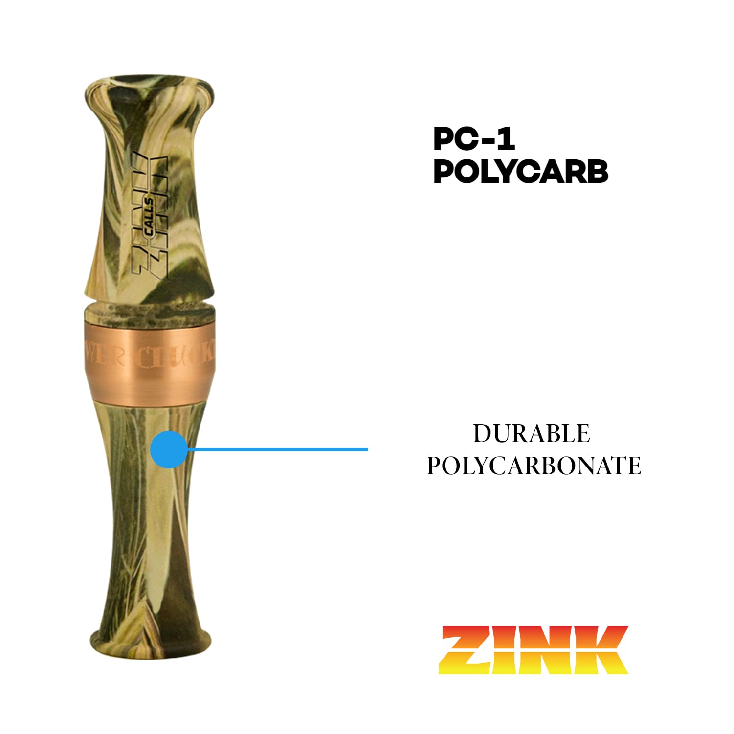 Zink Calls PC-1 Polycarb mouthpiece closeup shows easy-blow design for beginners