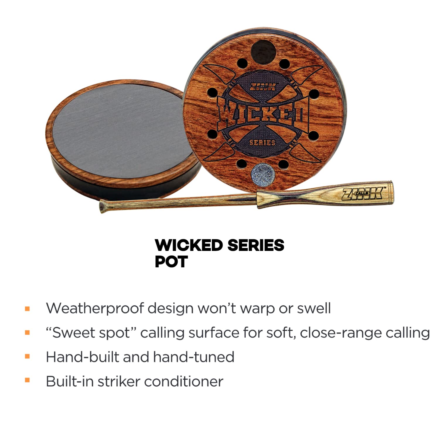Zink Wicked Series pot call in hand during hunt ready for soft close-range calls