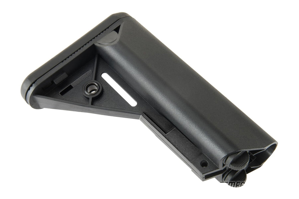ZION ARMS fixed stock for airsoft in black enhances stability and control.