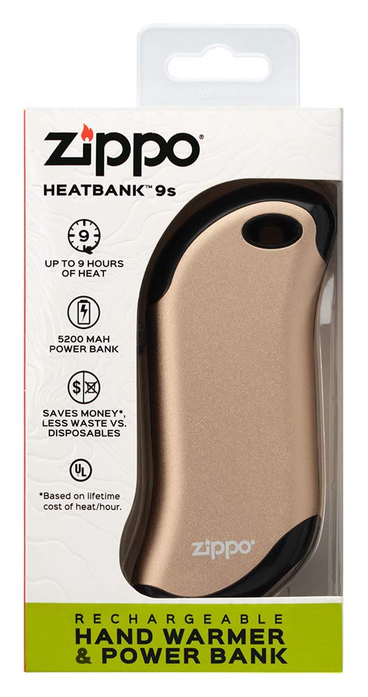 Zippo Champagne HeatBank 9s packaging window box showcases gift-ready presentation.