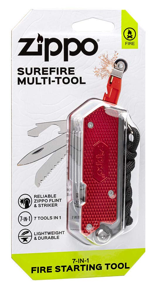 Zippo Fire Starting Multi-Tool tinder grater creates ready tinder for faster starts.