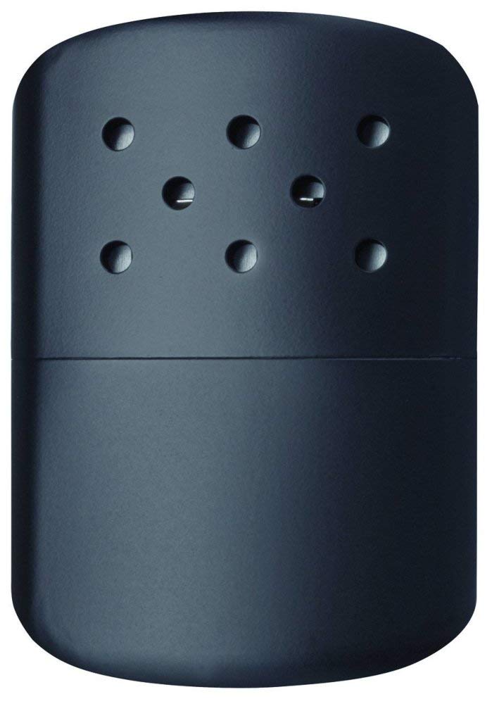 Zippo hand warmer 12-hour matte black, side view highlighting slim silhouette and portability.