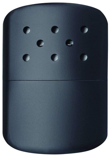 Zippo hand warmer 12-hour matte black, side view highlighting slim silhouette and portability.