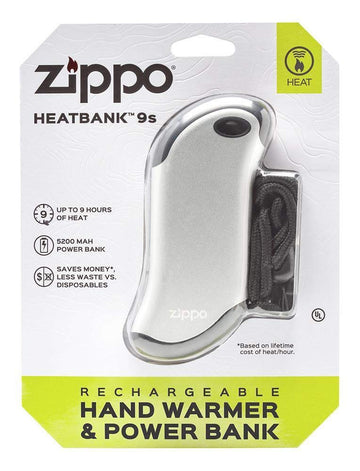 Zippo HeatBank 9S rechargeable battery visible inside for lasting warmth.