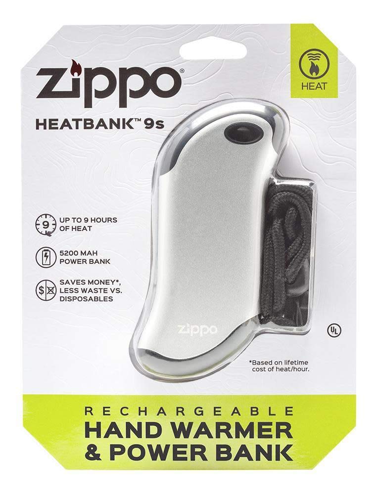 Zippo HeatBank 9S rechargeable battery visible inside for lasting warmth.