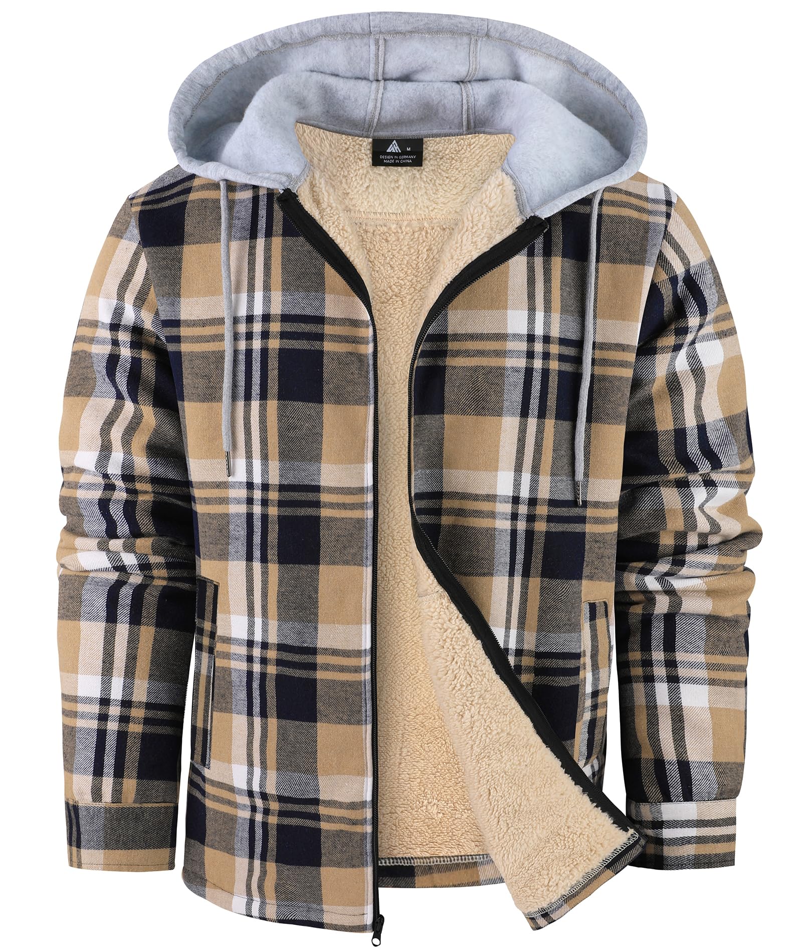 ZITY flannel jacket front view in dark blue beige showing cozy warmth and durable fabric