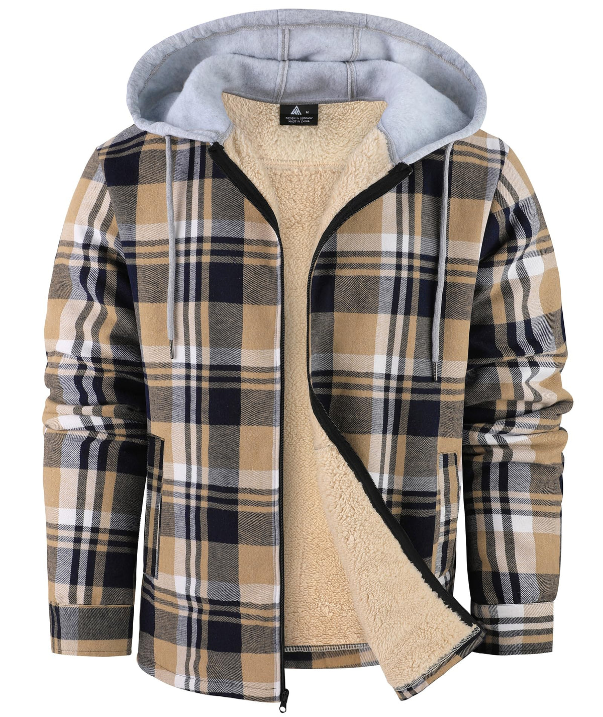 ZITY flannel jacket front view in dark blue beige showing cozy warmth and durable fabric