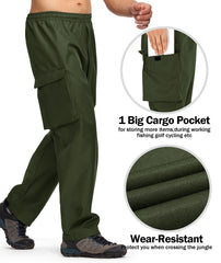 ZITY packable rain pants folded into cargo pocket for compact backpack storage.