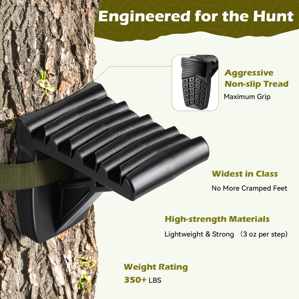 Zivoxia Saddle Steps side profile demonstrates 360° mobility around a tree