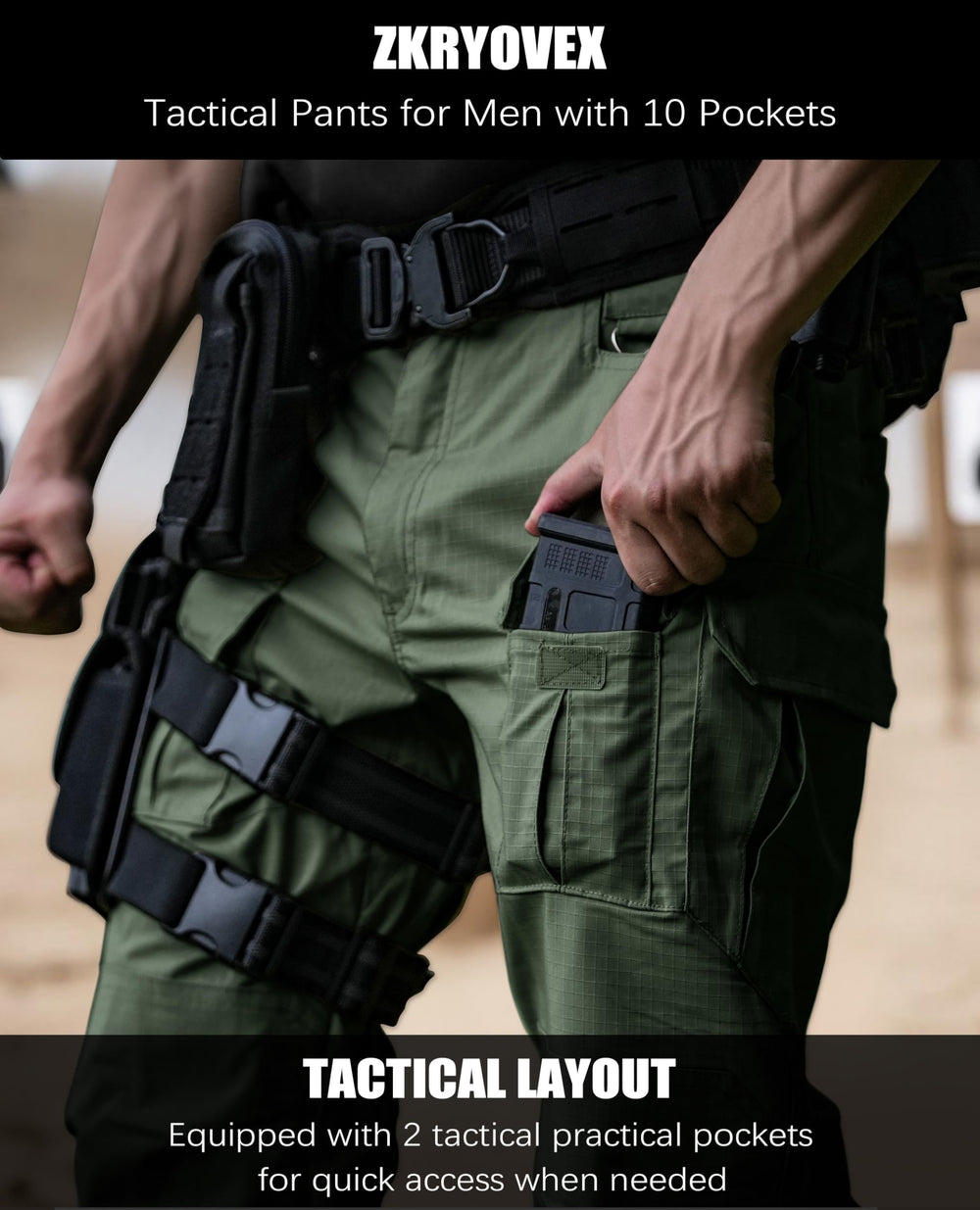 ZKRYOVEX slim fit tactical pants for everyday wear.