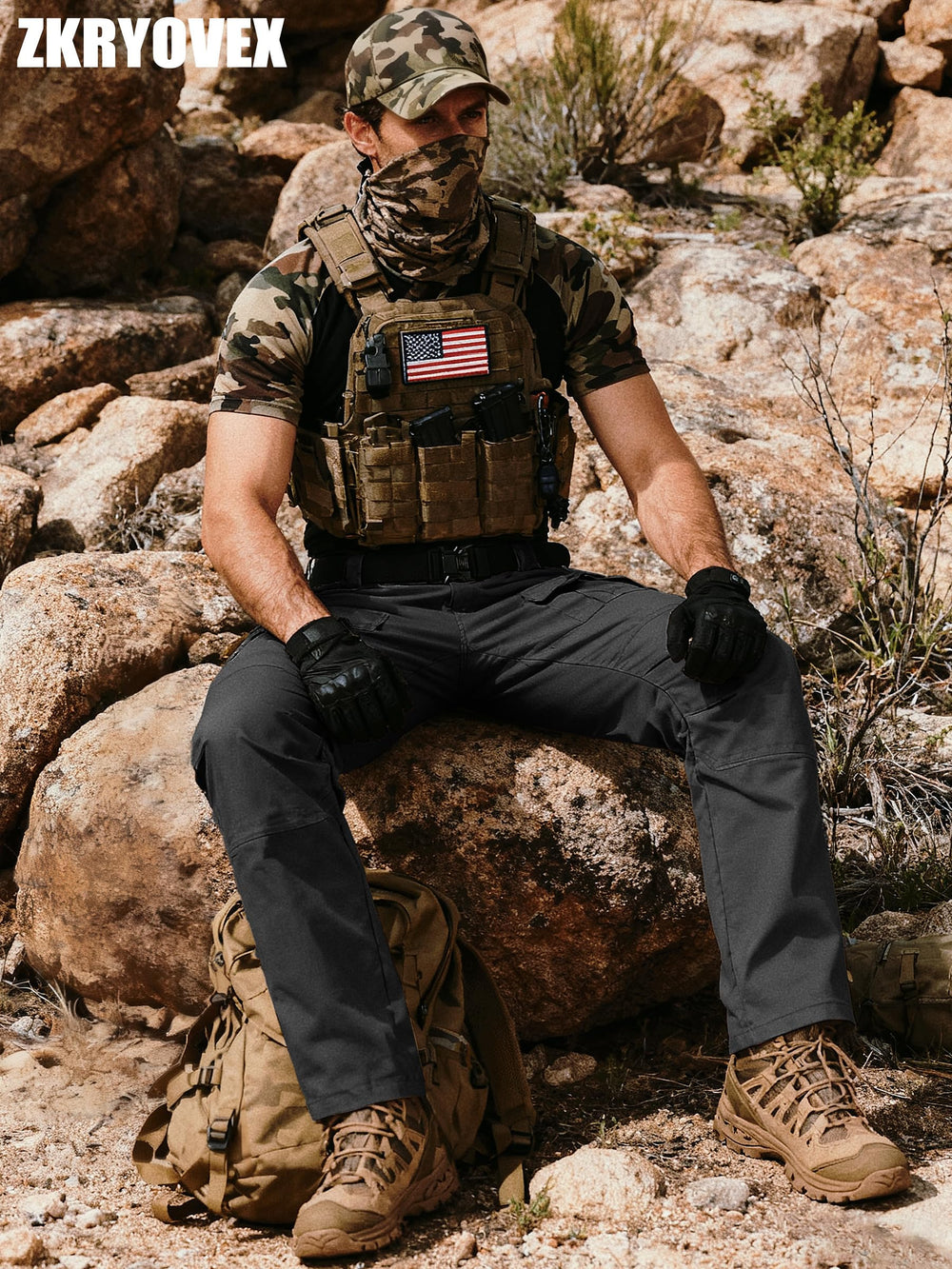 ZKRYOVEX pants secure side waistband supports movement during climbs.