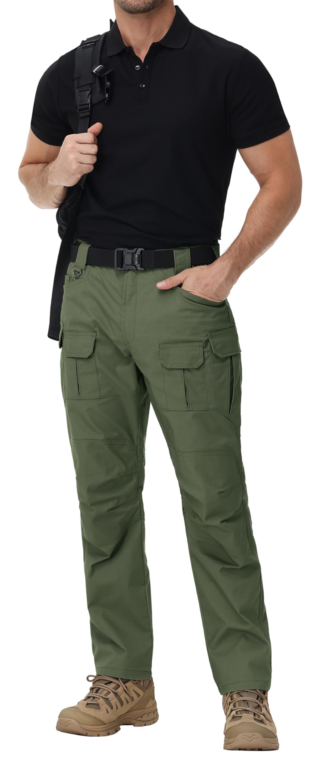 ZKRYOVEX army green cargo pants with secure fit.
