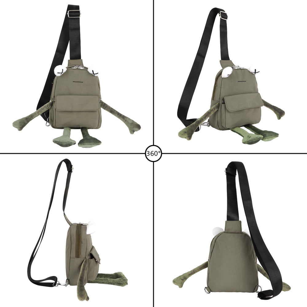 ZLM BAG US adjustable strap frog bag offers versatile wear as crossbody or chest bag.