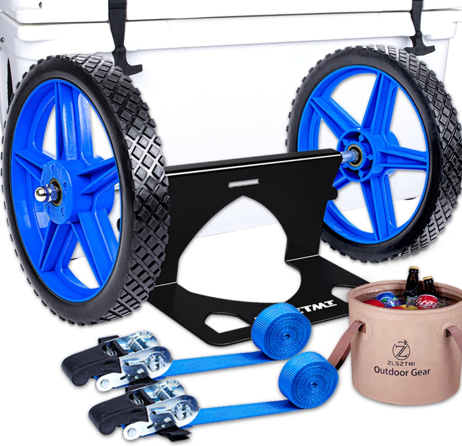 ZLSZTMI Upgraded Cooler Wheel Kit side view; 12-inch wheels for easy transport