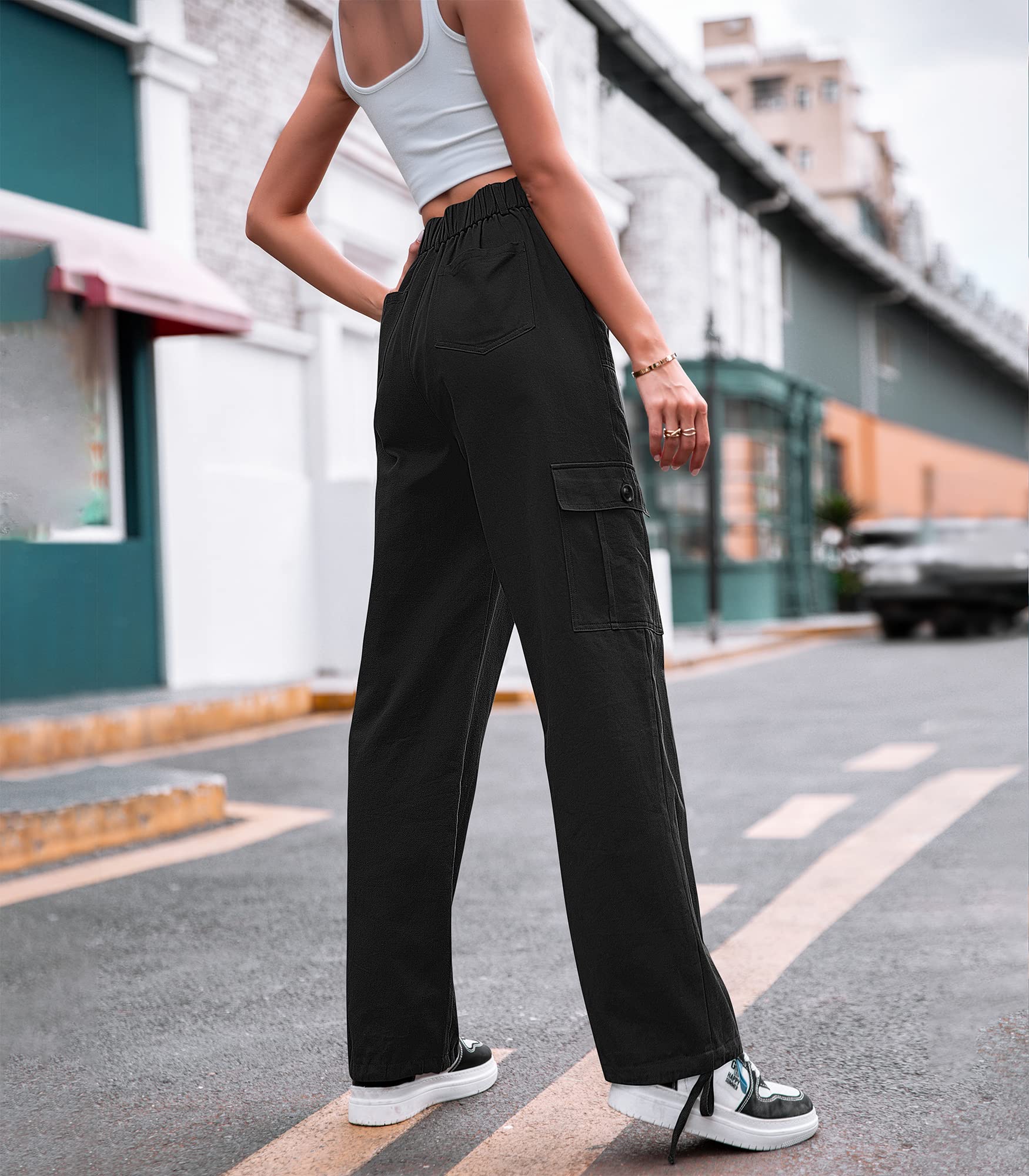 ZMPSIISA women's cargo pants back view shows secure six-pocket layout for convenience.