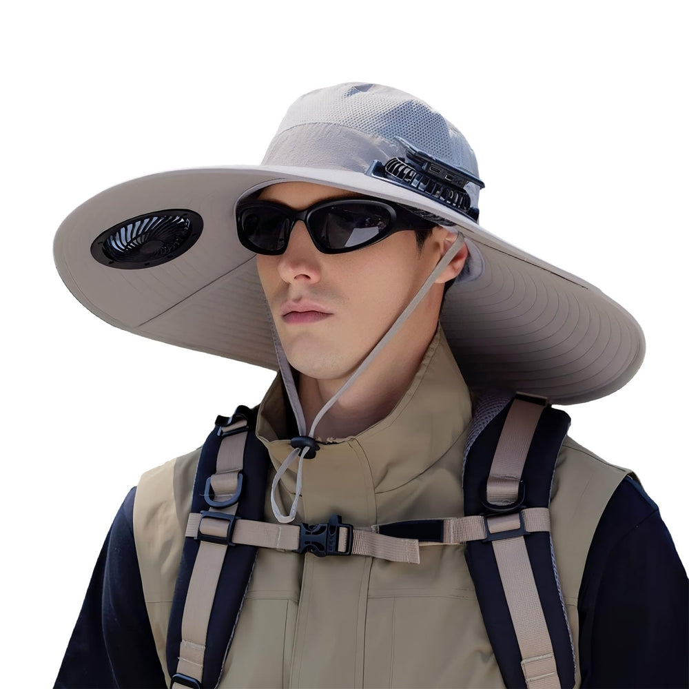 Front view of ZoeMeilil Solar Fan Hat with dual 300mAh fans