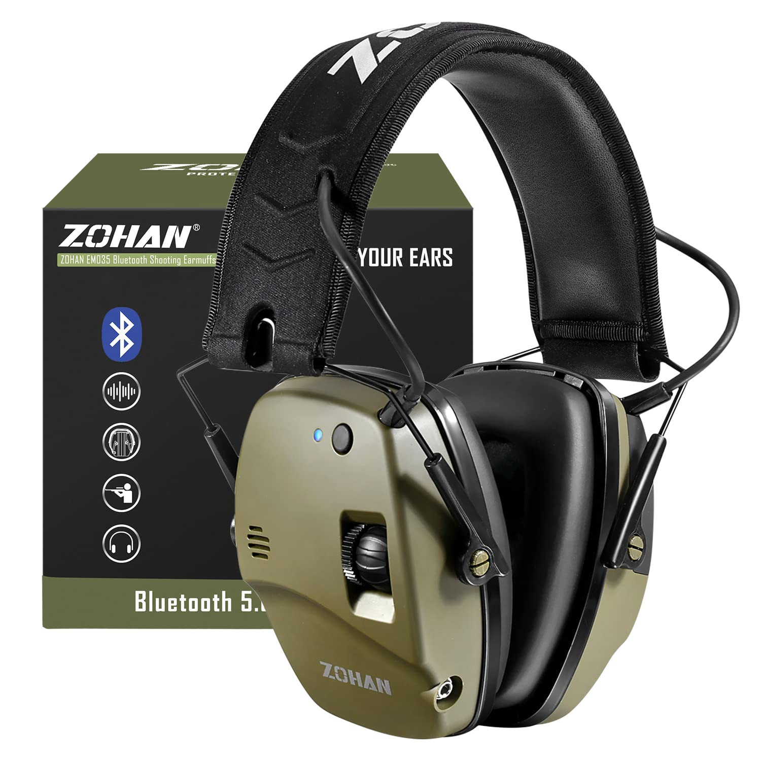 ZOHAN 035 Bluetooth earmuffs setup in green for easy range audio streaming